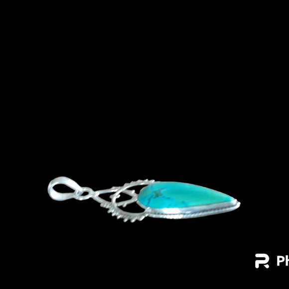 Genuine Turquoise Cabachon Set In 925 Sterling Silver Pendant 2.5" X .75" - Picture 5 of 5